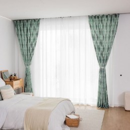Rideau Imprimé Feuilles Sur Mesure En Coton De Style Nordique