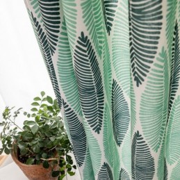 Rideau Imprimé Feuilles Sur Mesure En Coton De Style Nordique