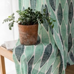 Rideau Imprimé Feuilles Sur Mesure En Coton De Style Nordique