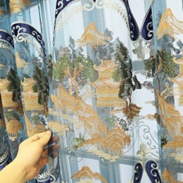 Rideaux Semi-Occultants En Chenille, Style Chinois, Broderie De Montagnes, Pour Salon Et Chambre À Coucher