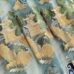 Rideaux Semi-Occultants En Chenille, Style Chinois, Broderie De Montagnes, Pour Salon Et Chambre À Coucher