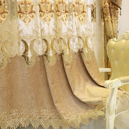 Rideau Semi-Occultant En Chenille Sur Mesure, Broderie Florale Européenne, Pour Salon Et Chambre À Coucher