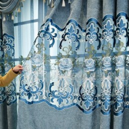 Rideaux Semi-Occultants En Chenille De Style Européen Avec Broderie Florale Pour Salon Et Chambre À Coucher