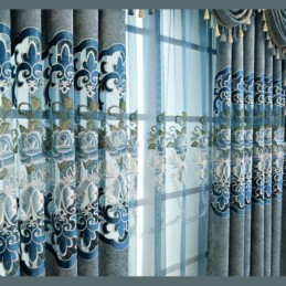 Rideaux Semi-Occultants En Chenille De Style Européen Avec Broderie Florale Pour Salon Et Chambre À Coucher