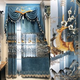 Rideaux En Chenille Nordiques Brodés De Fauves Semi-Occultants Pour Salon Et Chambre À Coucher