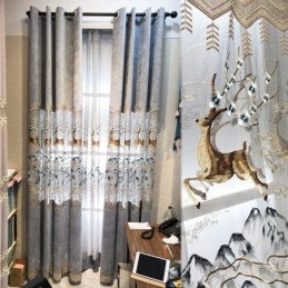 Rideaux En Chenille Nordiques Brodés De Fauves Semi-Occultants Pour Salon Et Chambre À Coucher