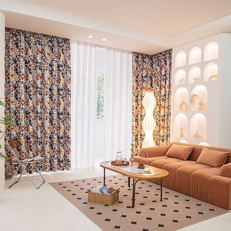Rideau En Coton De Style Nordique Sur Mesure, Imprimé Feuilles