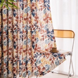 Rideau En Coton De Style Nordique Sur Mesure, Imprimé Feuilles