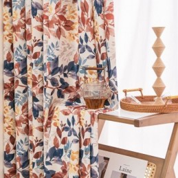 Rideau En Coton De Style Nordique Sur Mesure, Imprimé Feuilles