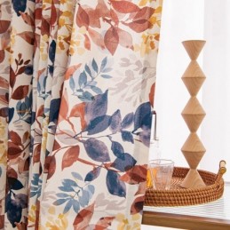 Rideau En Coton De Style Nordique Sur Mesure, Imprimé Feuilles