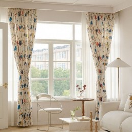 Rideau De Style Nordique Sur Mesure En Coton Imprimé Oiseaux