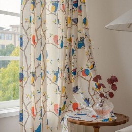 Rideau De Style Nordique Sur Mesure En Coton Imprimé Oiseaux