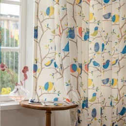 Rideau De Style Nordique Sur Mesure En Coton Imprimé Oiseaux