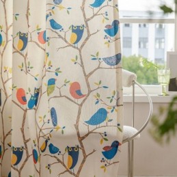 Rideau De Style Nordique Sur Mesure En Coton Imprimé Oiseaux