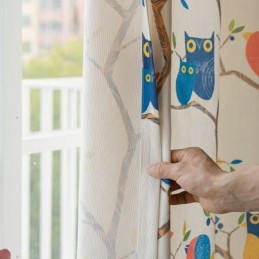 Rideau De Style Nordique Sur Mesure En Coton Imprimé Oiseaux