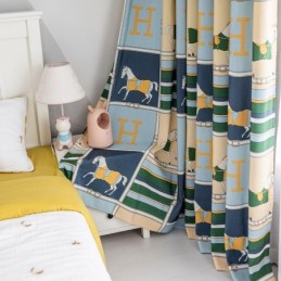 Rideaux En Coton Imprimés Chevaux Blancs Pour Enfants