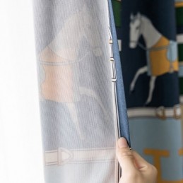 Rideaux En Coton Imprimés Chevaux Blancs Pour Enfants