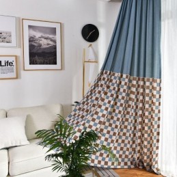 Rideau En Coton Sur Mesure, Imprimé À Carreaux, Style Nordique