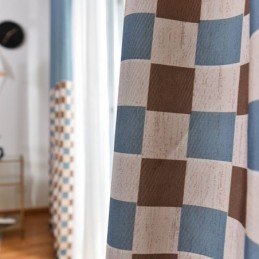 Rideau En Coton Sur Mesure, Imprimé À Carreaux, Style Nordique