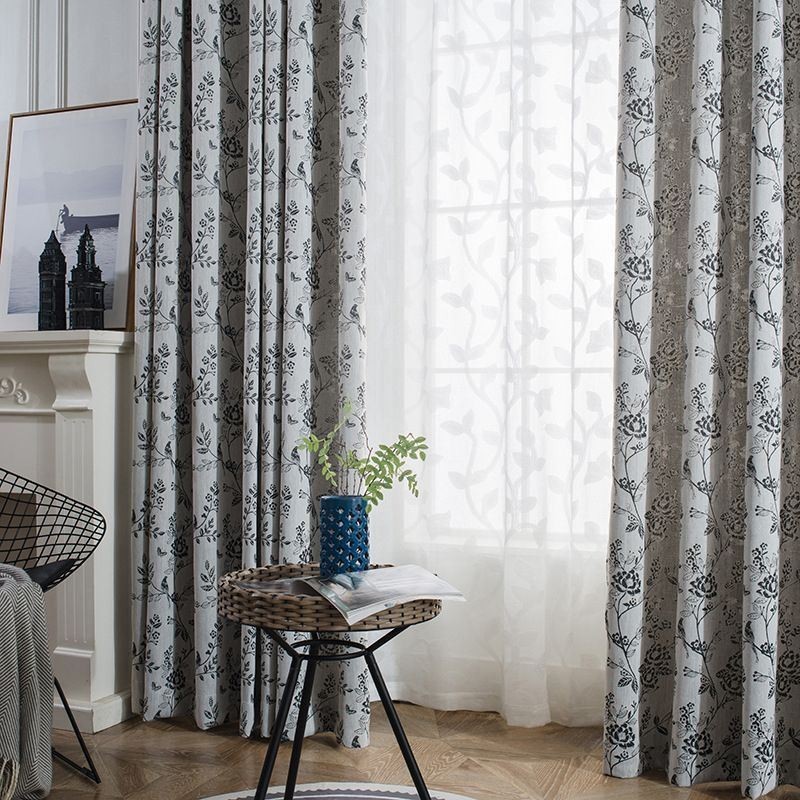 Rideau Occultant En Lin Sur Mesure, Motif Plantes Nordiques Brodées, Pour Salon Et Chambre À Coucher