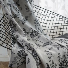 Rideau Occultant En Lin Sur Mesure, Motif Plantes Nordiques Brodées, Pour Salon Et Chambre À Coucher