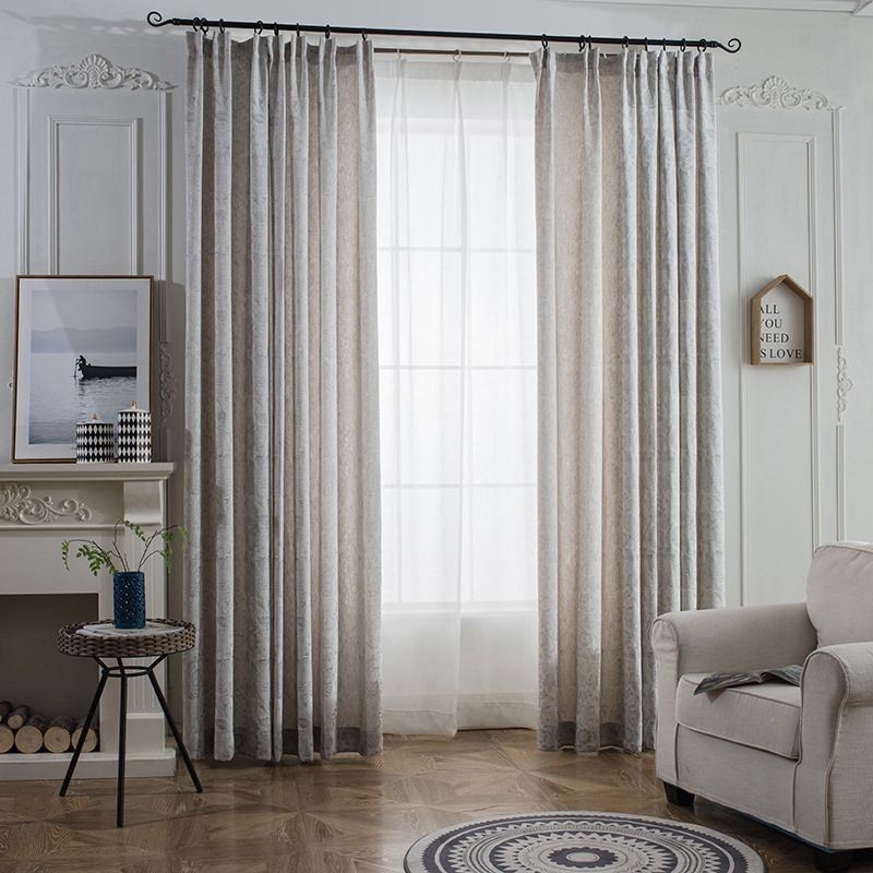 Rideau Occultant Nordique Sur Mesure En Lin Et Jacquard Végétal Pour Salon Et Chambre À Coucher