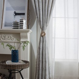 Rideau Occultant Nordique Sur Mesure En Lin Et Jacquard Végétal Pour Salon Et Chambre À Coucher