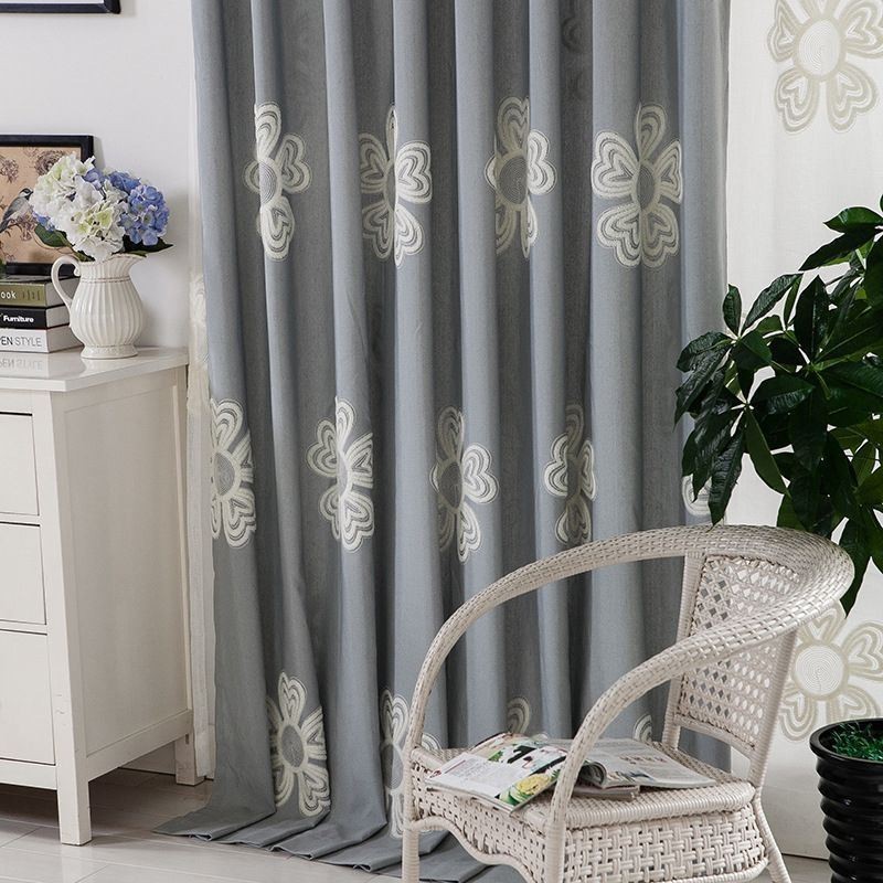 Rideau Brodé De Style Nordique Sur Mesure En Polycoton À Fleurs Pour Salon Et Chambre À Coucher