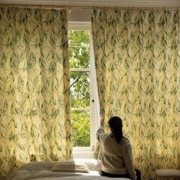 Rideaux Américains À Chevrons, Imprimés Feuilles De Bambou À L'Encre