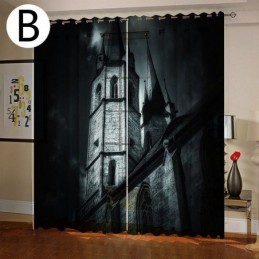 Rideau Sur Mesure Rideau Horror Castle Impression Numérique Rideaux Américains