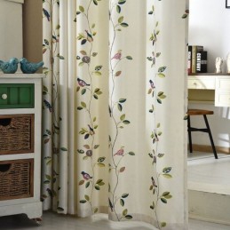 Rideaux En Velours Style Américain Imprimé Feuilles Et Oiseaux