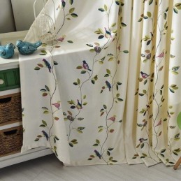 Rideaux En Velours Style Américain Imprimé Feuilles Et Oiseaux