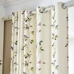 Rideaux En Velours Style Américain Imprimé Feuilles Et Oiseaux
