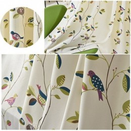 Rideaux En Velours Style Américain Imprimé Feuilles Et Oiseaux