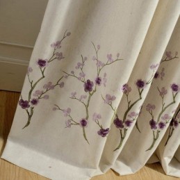 Rideau Occultant Nordique Sur Mesure En Coton Brodé De Fleurs De Prunier