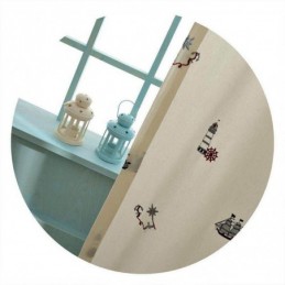 Rideau Occultant En Coton Style Enfant Sur Mesure Voile De Rideau Phare Brodé