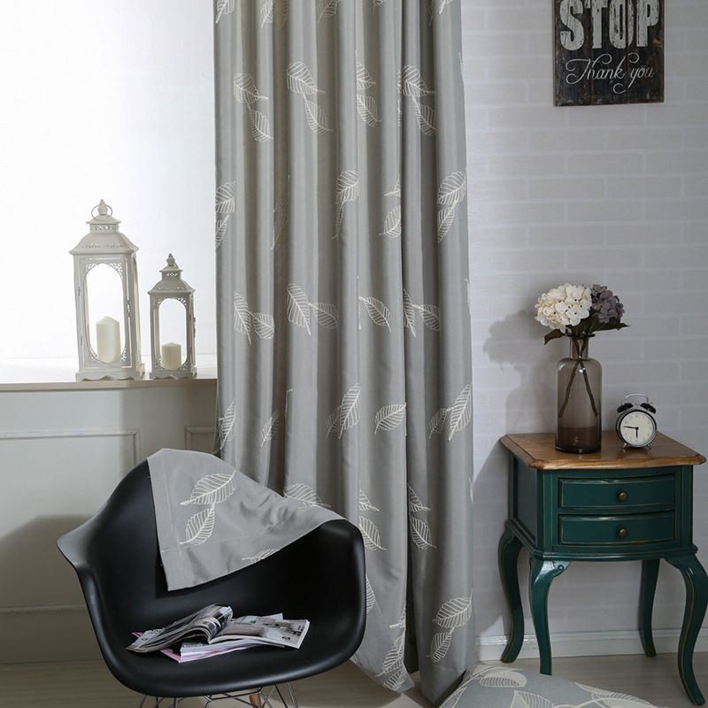 Rideau Occultant En Coton Sur Mesure, Motif Feuilles Nordiques Brodées, Pour Salon Et Chambre À Coucher
