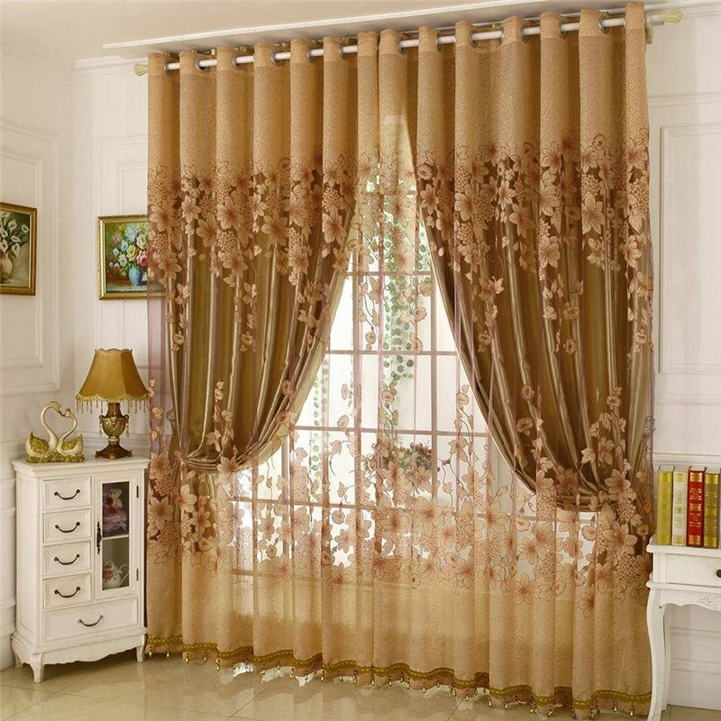 Rideau En Voile Classique Sur Mesure, Panneau De Rideau De Style Campagnard, Magnifique Branche De Fleurs Jacquard
