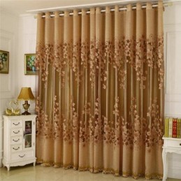 Rideau En Voile Classique Sur Mesure, Panneau De Rideau De Style Campagnard, Magnifique Branche De Fleurs Jacquard