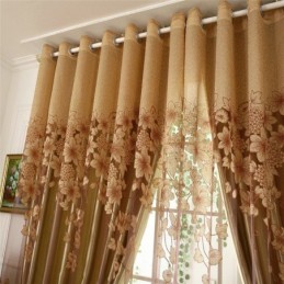 Rideau En Voile Classique Sur Mesure, Panneau De Rideau De Style Campagnard, Magnifique Branche De Fleurs Jacquard