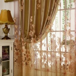Rideau En Voile Classique Sur Mesure, Panneau De Rideau De Style Campagnard, Magnifique Branche De Fleurs Jacquard