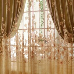 Rideau En Voile Classique Sur Mesure, Panneau De Rideau De Style Campagnard, Magnifique Branche De Fleurs Jacquard