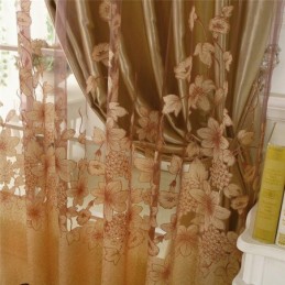 Rideau En Voile Classique Sur Mesure, Panneau De Rideau De Style Campagnard, Magnifique Branche De Fleurs Jacquard