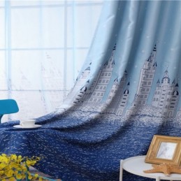 Rideau Bleu Imprimé Château, Rideau Sur Mesure, Tissu Nordique Populaire Pour Chambre D'Enfant