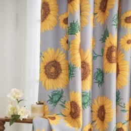 Rideau En Polycoton Sur Mesure, Semi-Occultant, Imprimé Tournesol Américain