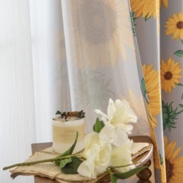 Rideau En Polycoton Sur Mesure, Semi-Occultant, Imprimé Tournesol Américain