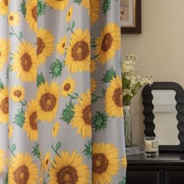 Rideau En Polycoton Sur Mesure, Semi-Occultant, Imprimé Tournesol Américain