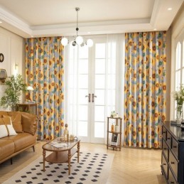 Rideau En Polycoton Sur Mesure, Semi-Occultant, Imprimé Tournesol Américain