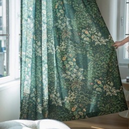 Rideau Américain En Polycoton, Sur Mesure, Semi-Occultant, Imprimé Plantes