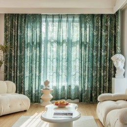 Rideau Américain En Polycoton, Sur Mesure, Semi-Occultant, Imprimé Plantes